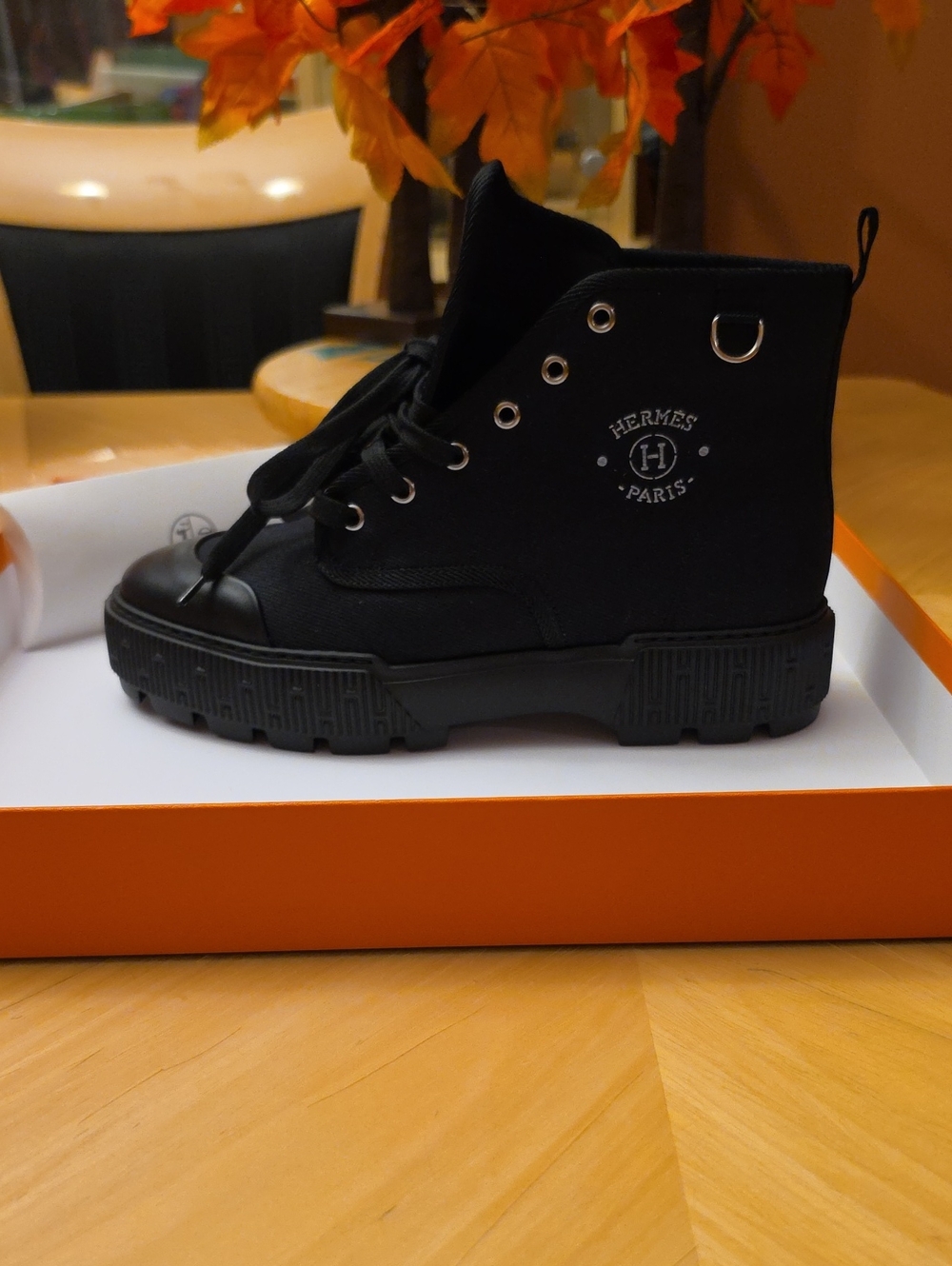 Hermes Black Canvas Combat High-Top Boot